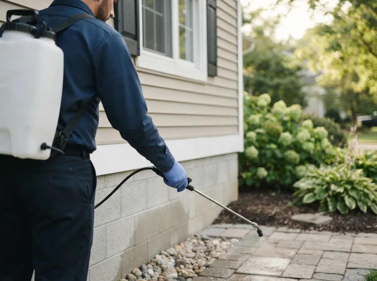Pest control technician inspecting a home in Grover, NC